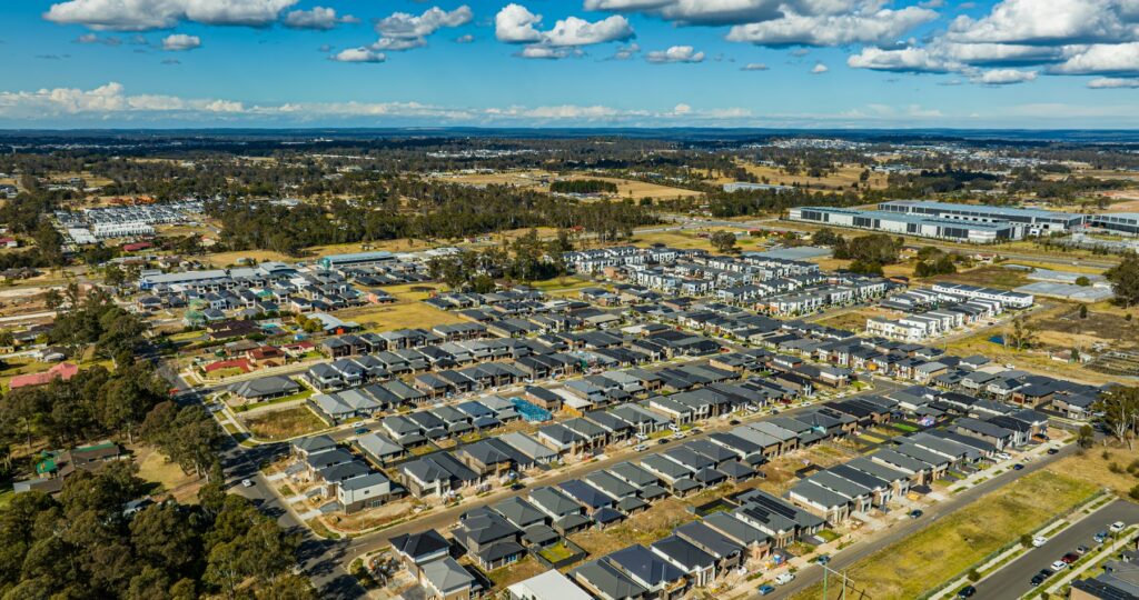 Aerial view of a new Australian residential estate under development